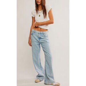 Free People Light Wash Blue Wide Leg Jeans